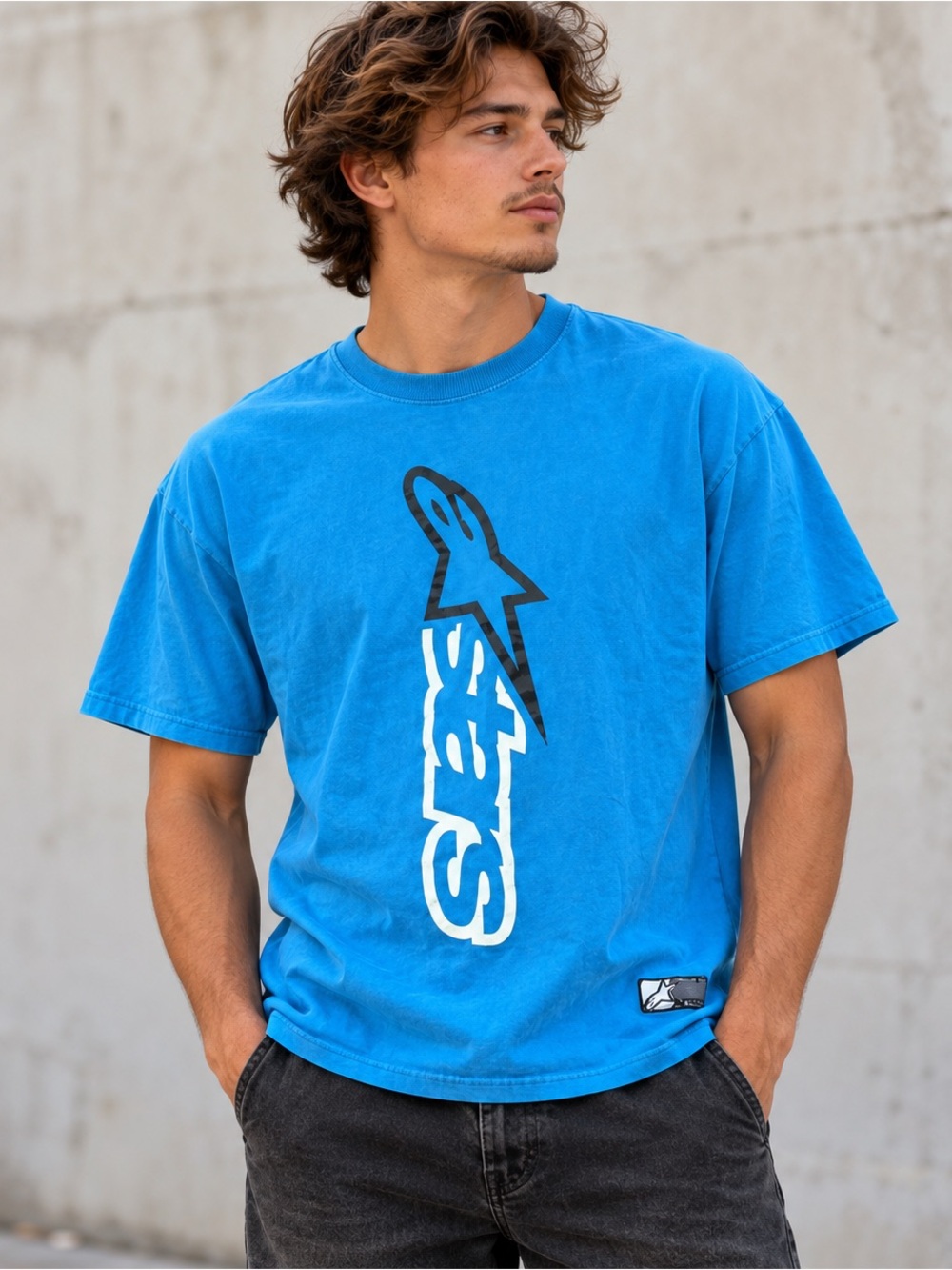 Vtg Alpinestars T Shirt Mens Large Graphic Grunge Bmx Moto Tee Blue Y2K